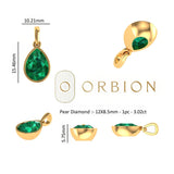 Measurement size chart view showing pendant length, width, height, and stone dimensions.