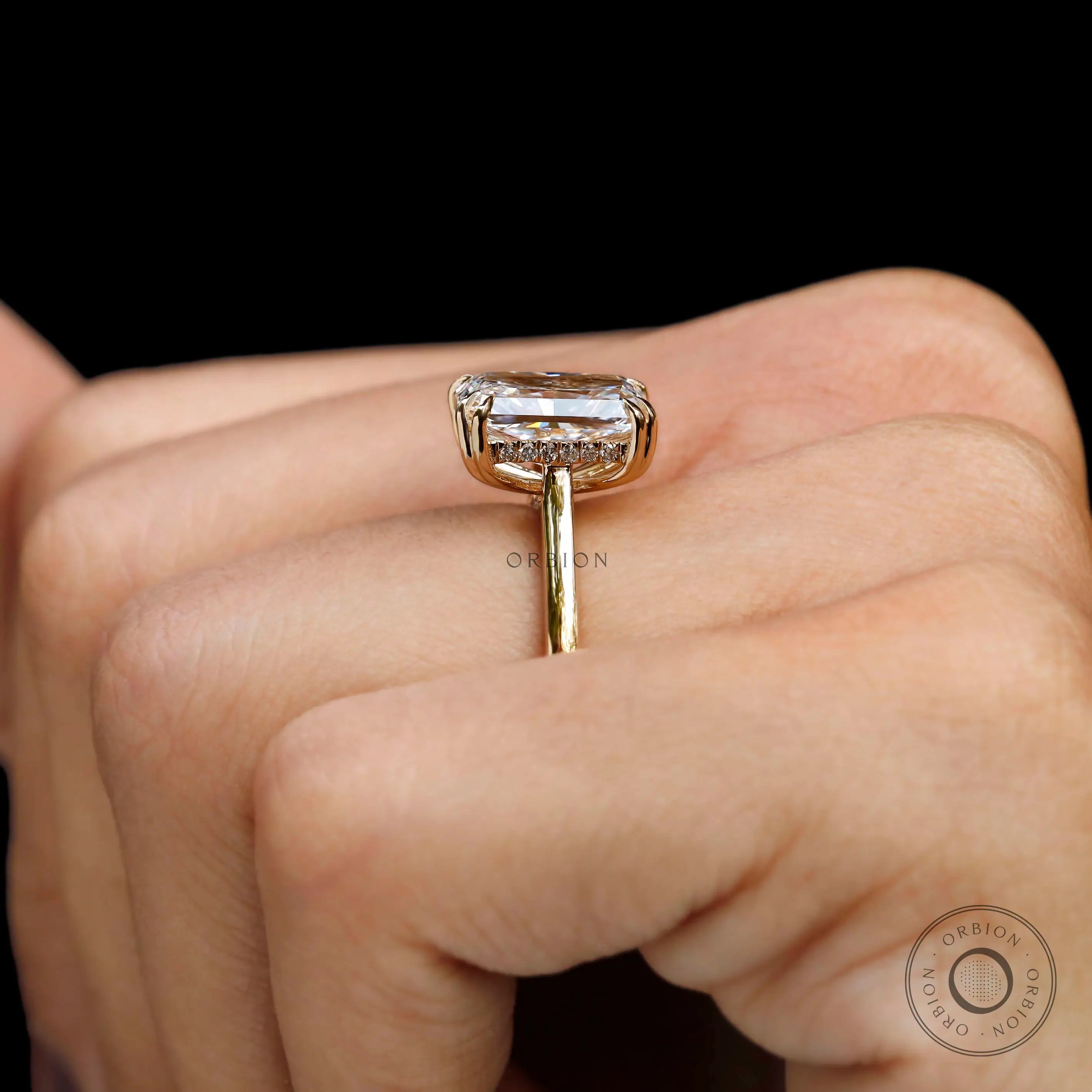 radiant cut lab diamond ring close up