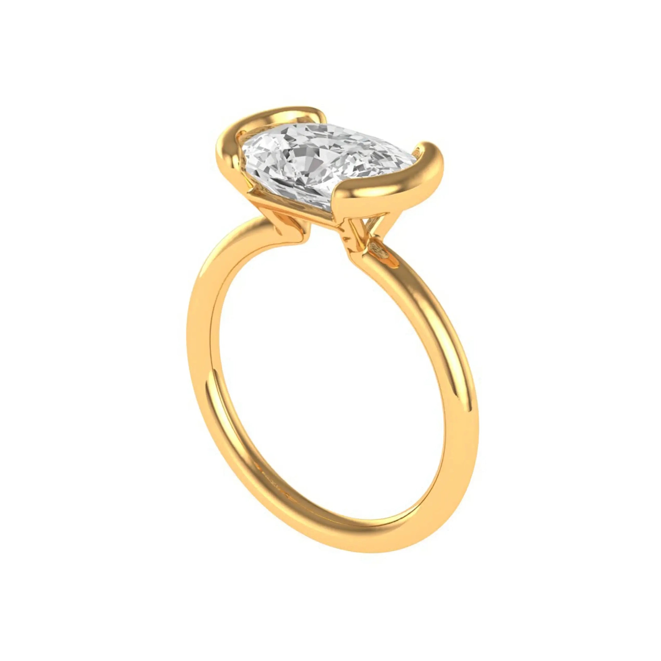 Three-quarter profile showcasing half bezel setting and slim yellow gold band.