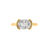 Top view of east-west set elongated cushion Old Mine Cut moissanite.