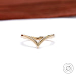 Front view of 14K yellow gold wishbone chevron stacking band.