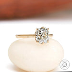 2 CT elongated cushion lab grown diamond ring front view on stone base