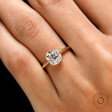Classic Old Mine cut elongated cushion diamond ring close-up view