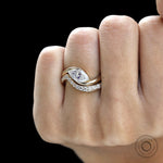 Marquise wedding set with rapture ring and curved band in 14K yellow gold