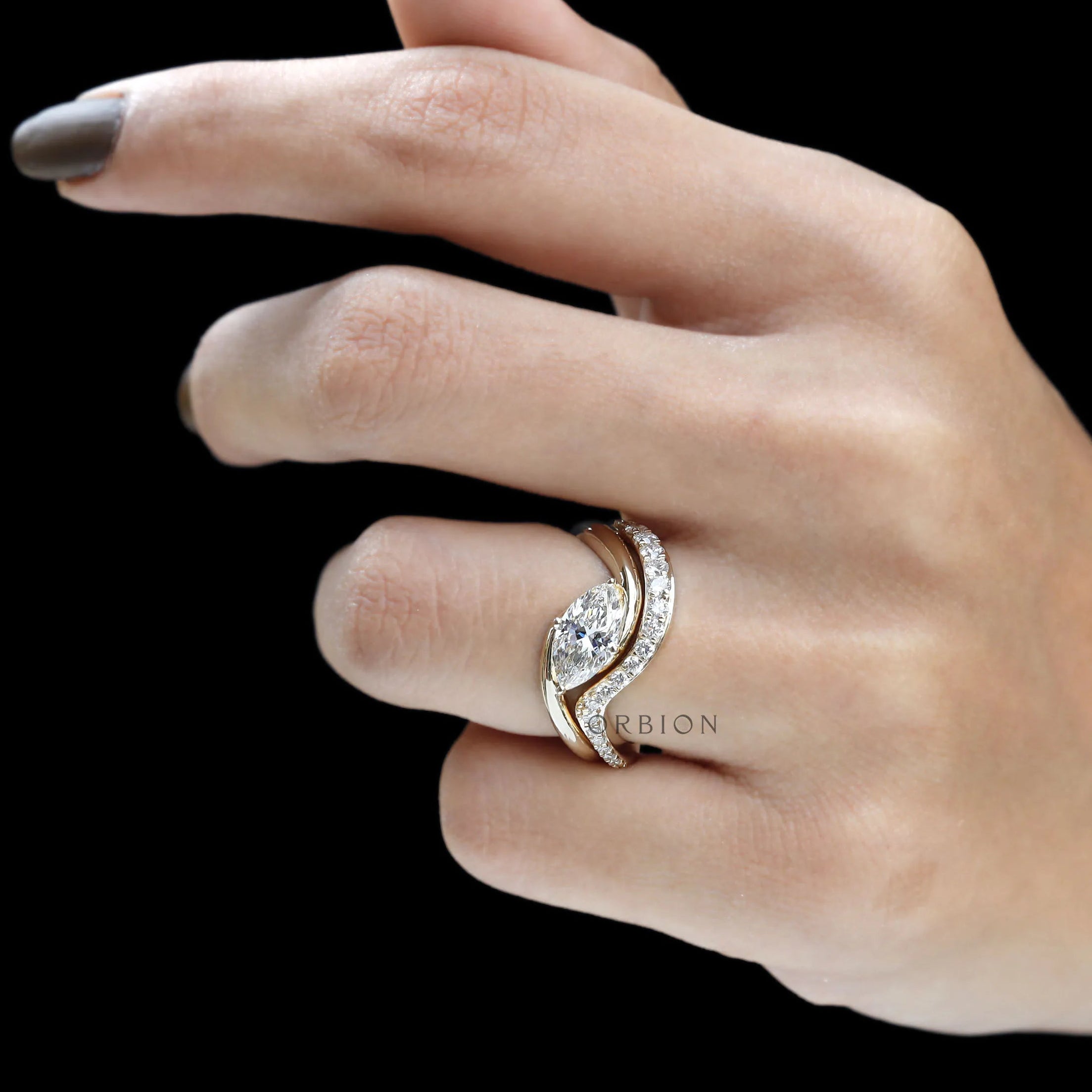 Luxury marquise wedding set with lab diamond or moissanite