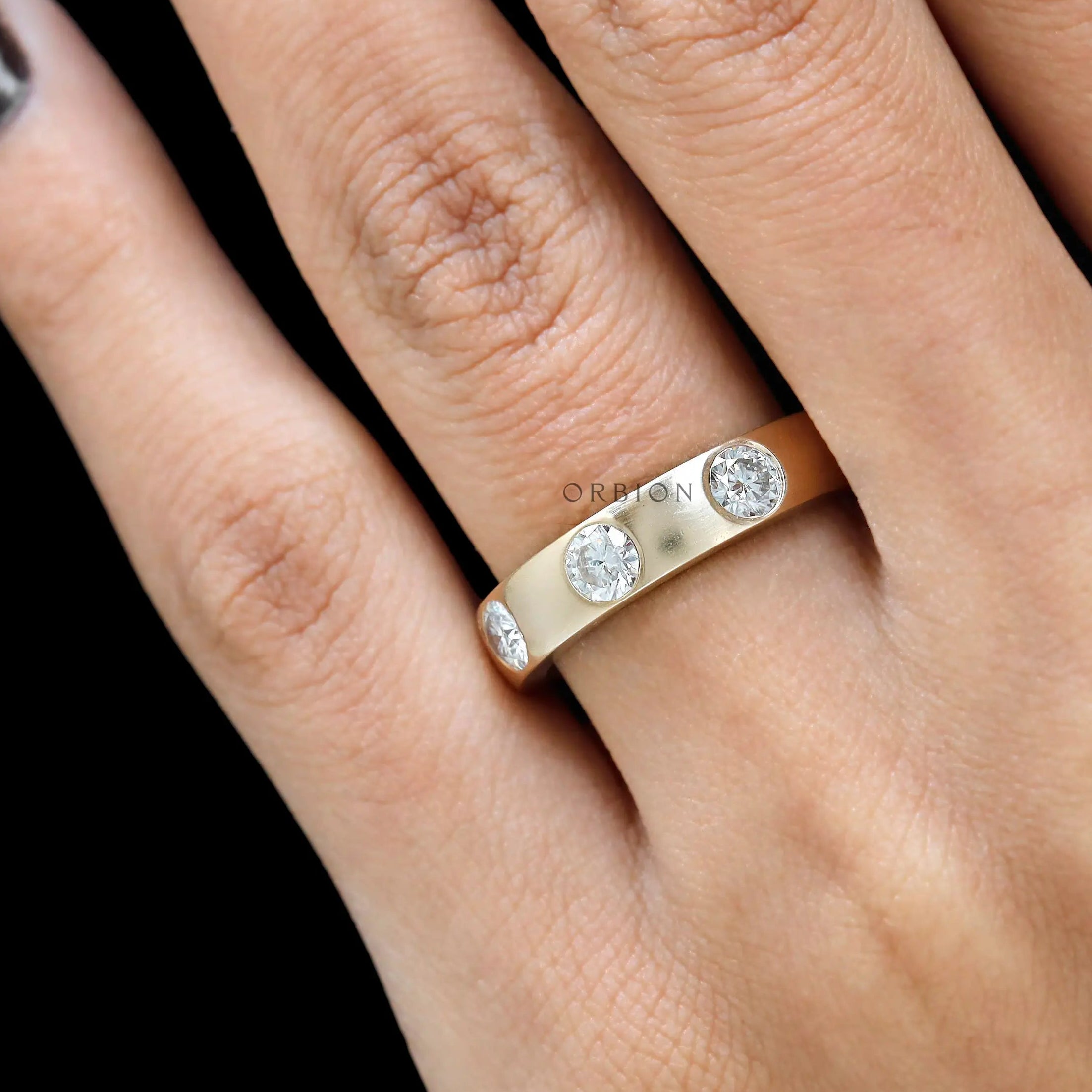 10k gold matte finish station diamond band flat lay 