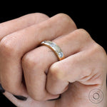 Wide flush set diamond ring macro detail