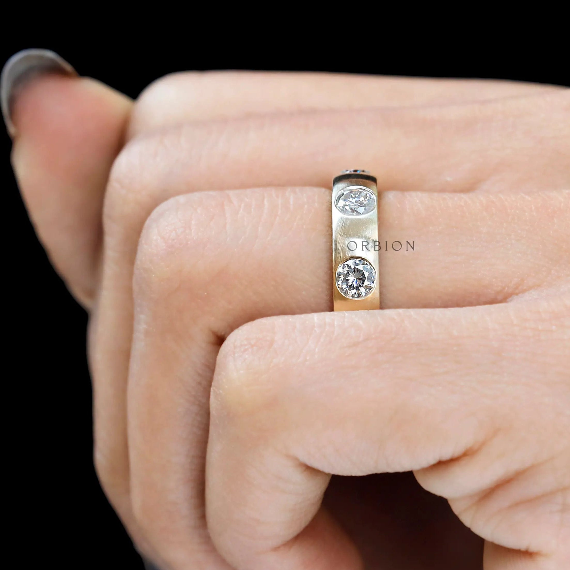 Minimalist bold yellow gold distance wedding band  