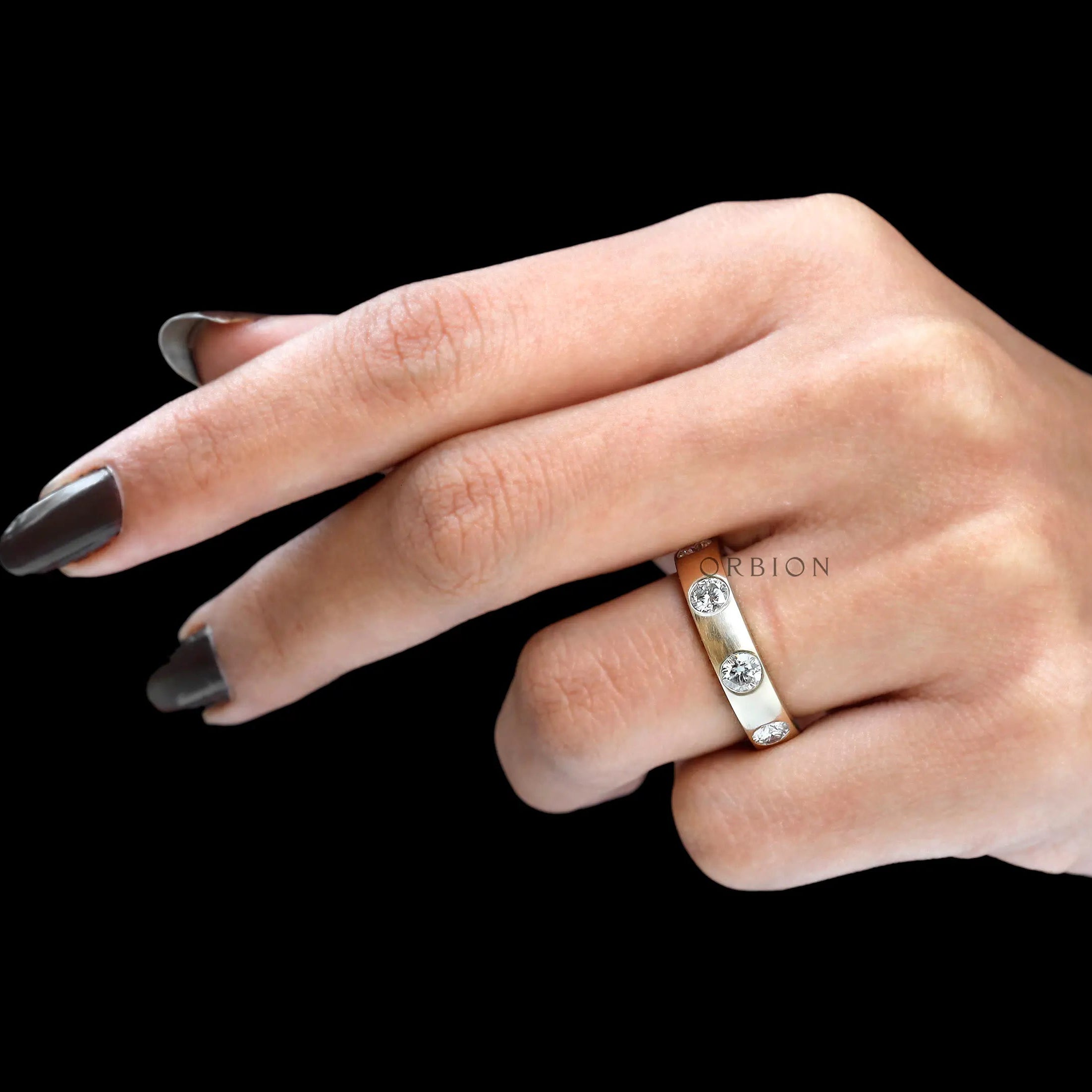 Matte yellow gold full eternity band with 2.0 TCW round stones