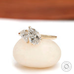 14K yellow gold two stone engagement ring side view