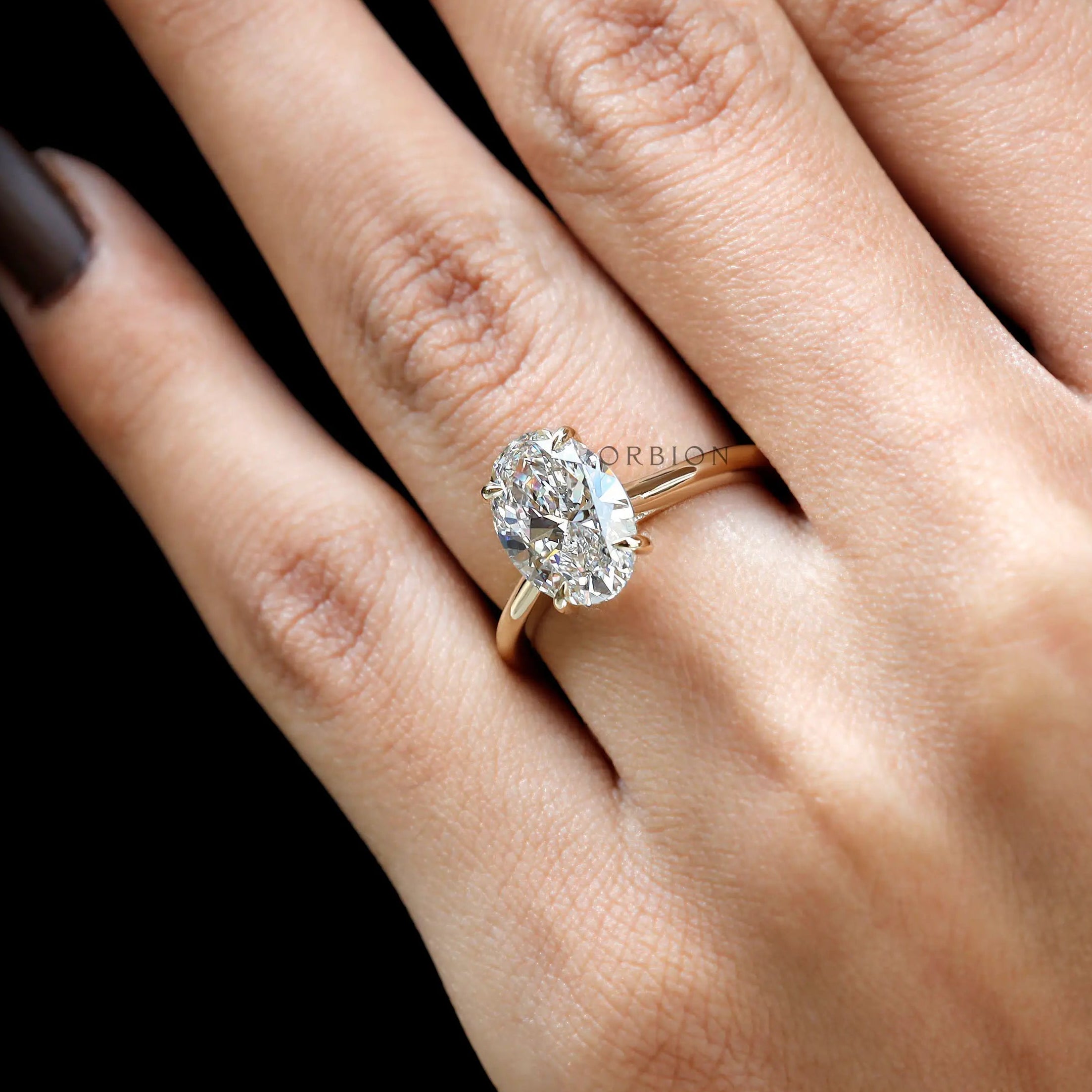 3 Carat oval lab diamond solitaire wedding ring 14k yellow gold
