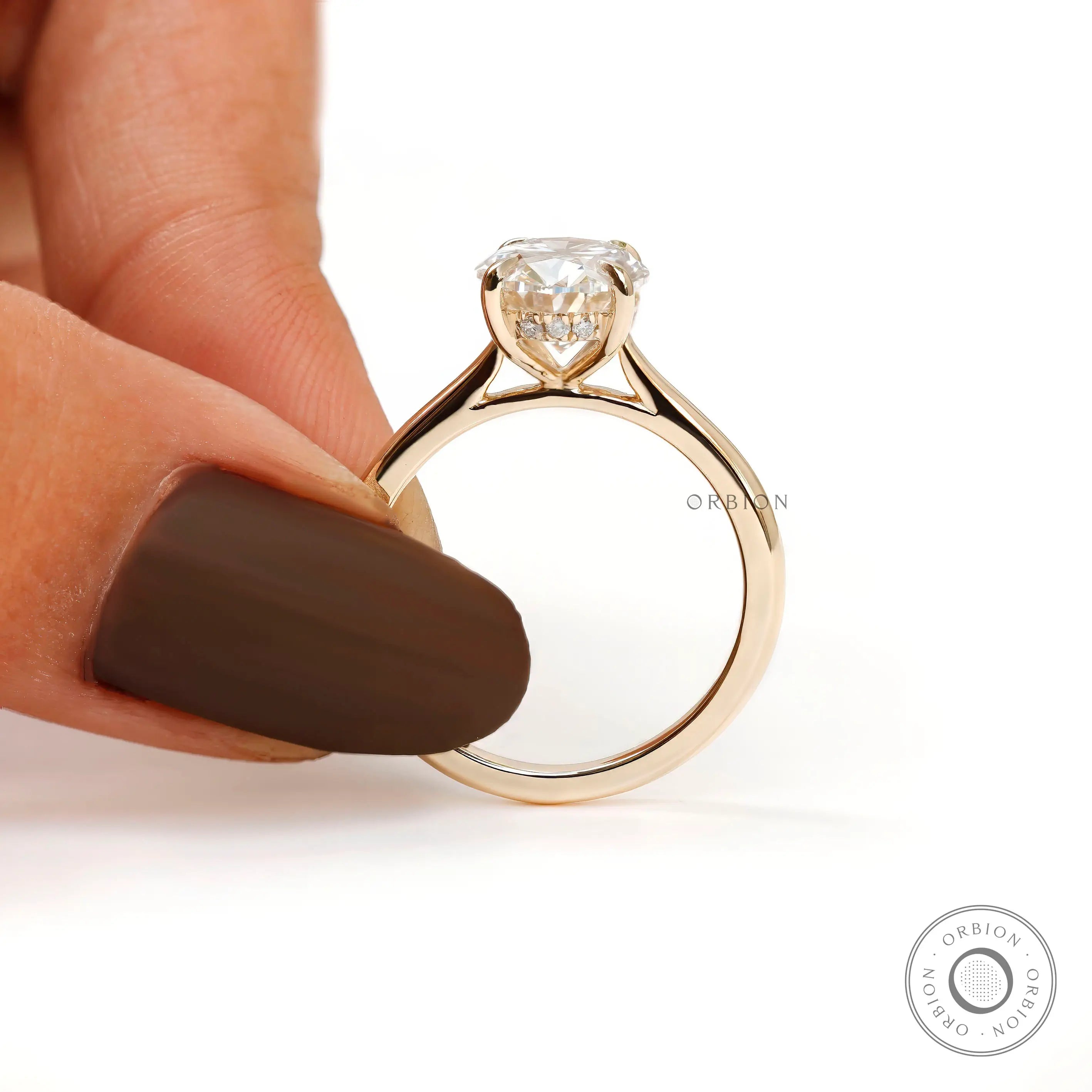 3 Ct Oval Cathedral engagement ring yellow gold