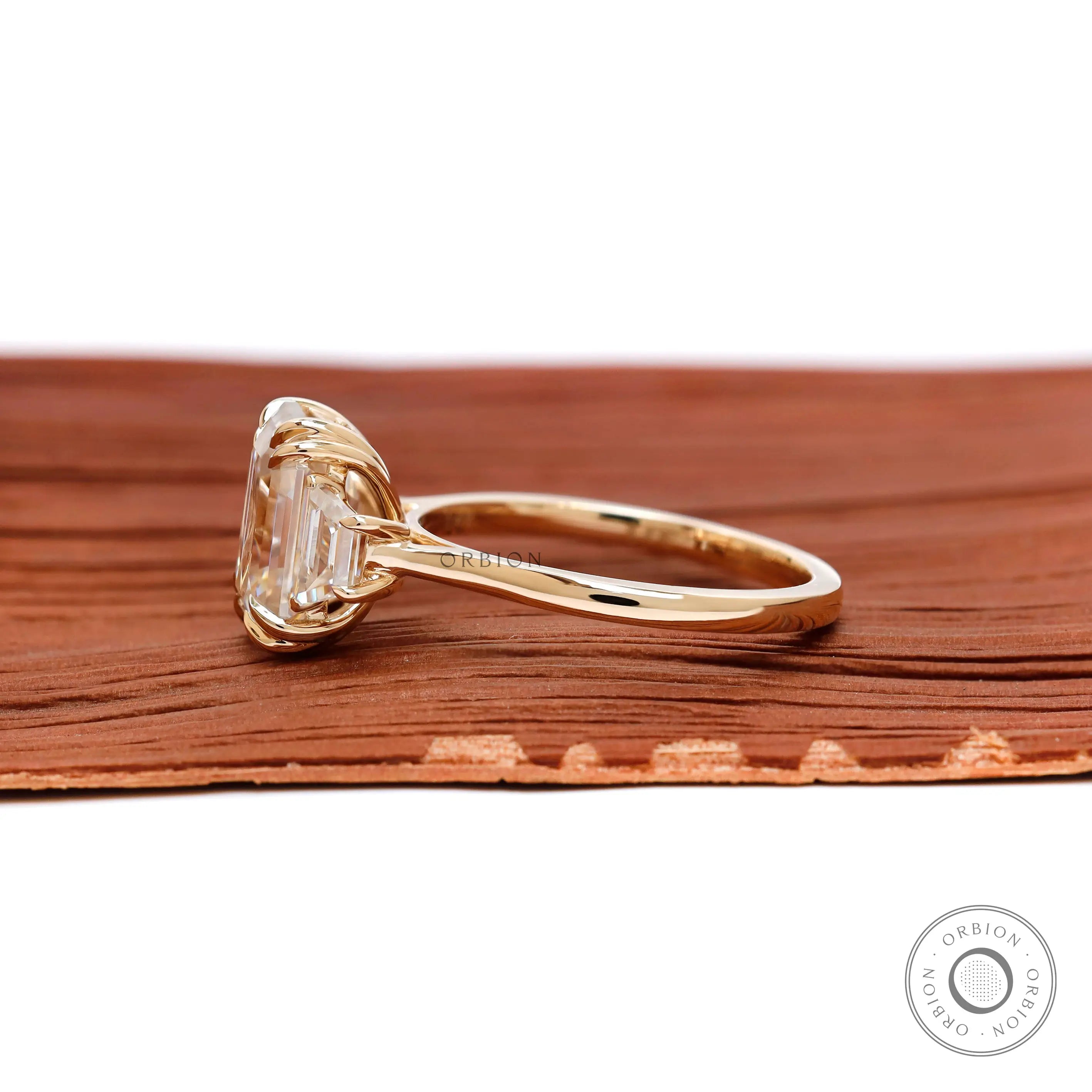 Cathedral emerald engagement ring side profile