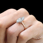 Hidden halo detailing of marquise cut lab grown diamond ring