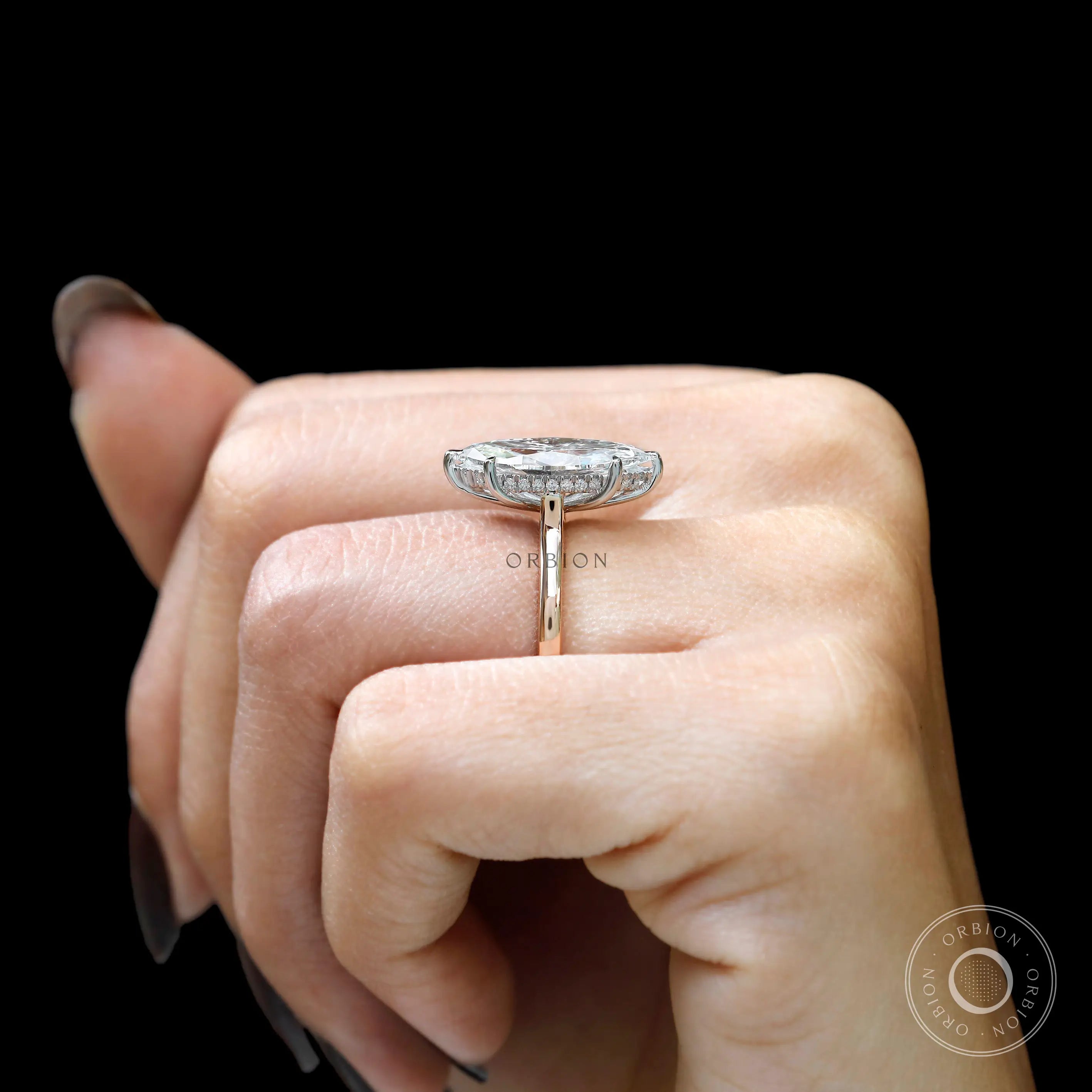 Marquise moissanite hidden halo ring