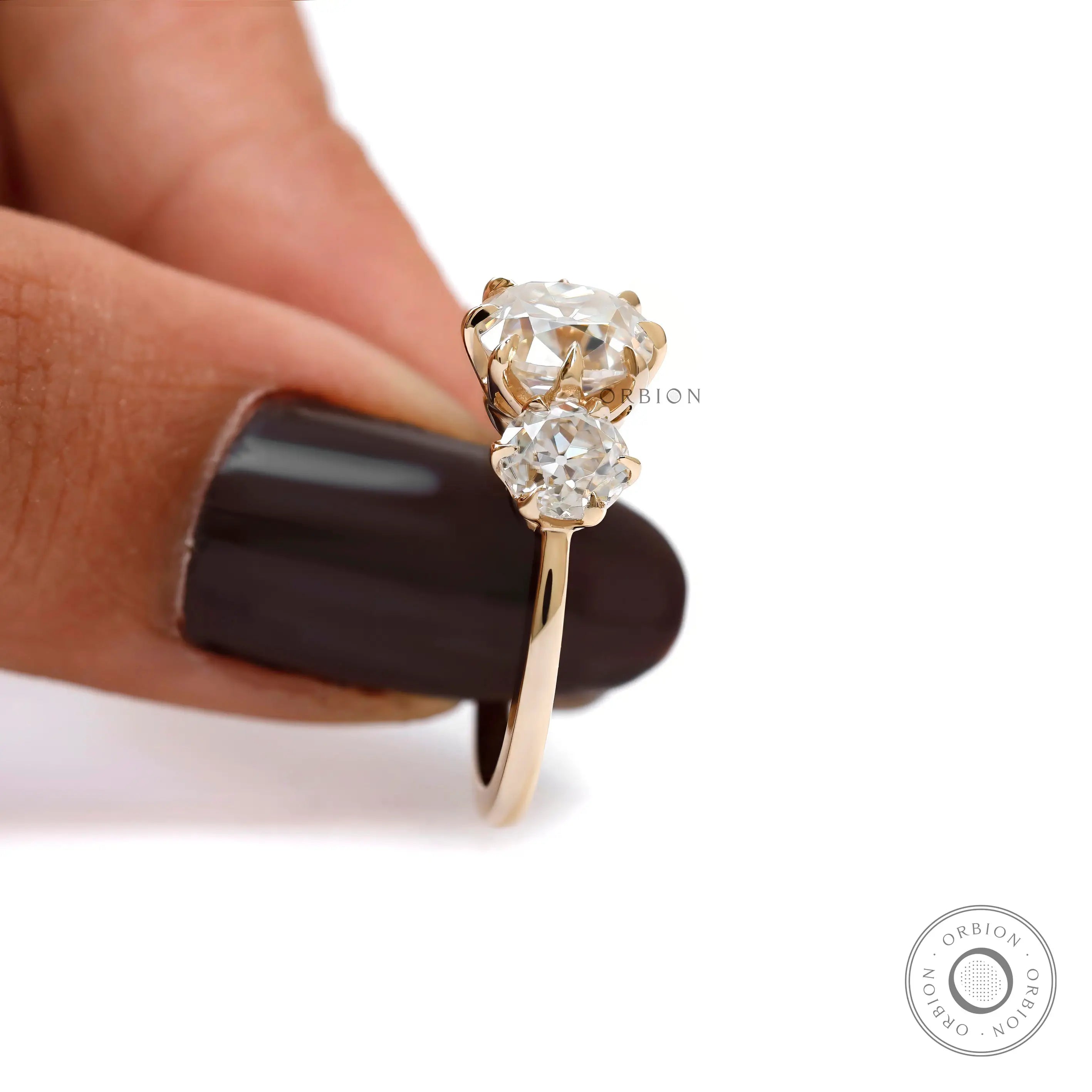 Antique inspired cushion engagement ring glossy finish