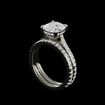 Cushion brilliant solitaire with matching pave band bridal ring set