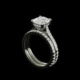 Cushion brilliant solitaire with matching pave band bridal ring set