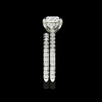 Side profile of hidden halo cathedral cushion cut ring