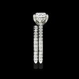Side profile of hidden halo cathedral cushion cut ring