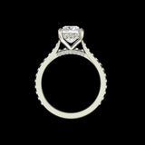 Close up of cushion lab diamond or moissanite with hidden halo detail