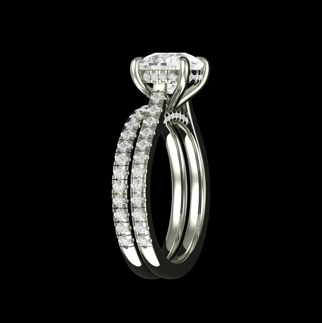 14K white gold cushion bridal ring set