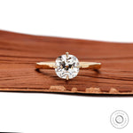 Old mine cut cushion lab diamond engagement ring in 18k yellow gold
