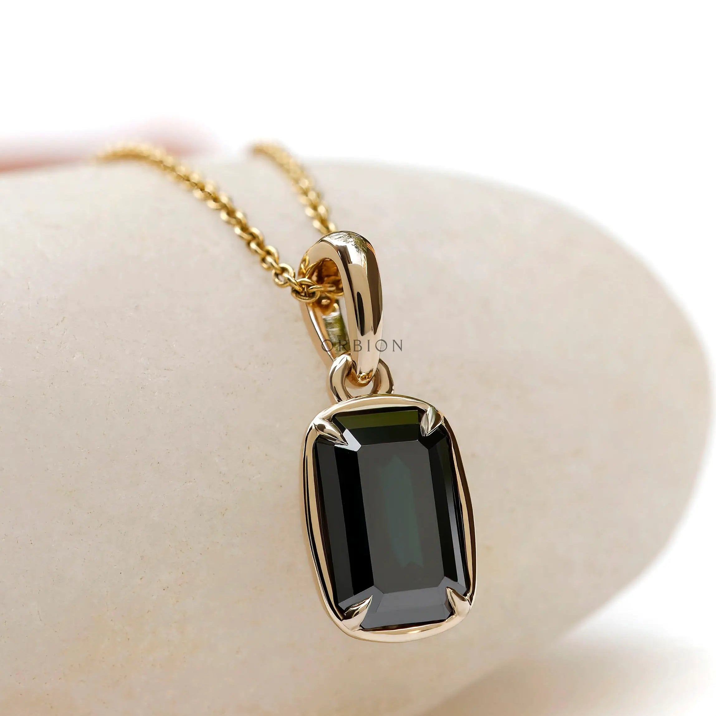 Dark green black moissanite pendant for women yellow gold