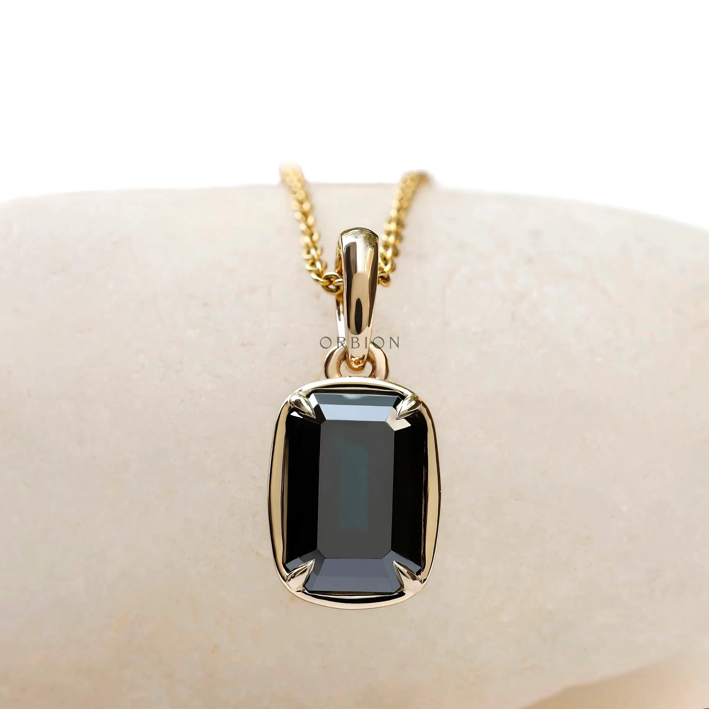 Emerald Cut Dark Green Black Moissanite Statement Pendant In 10k Yellow Gold