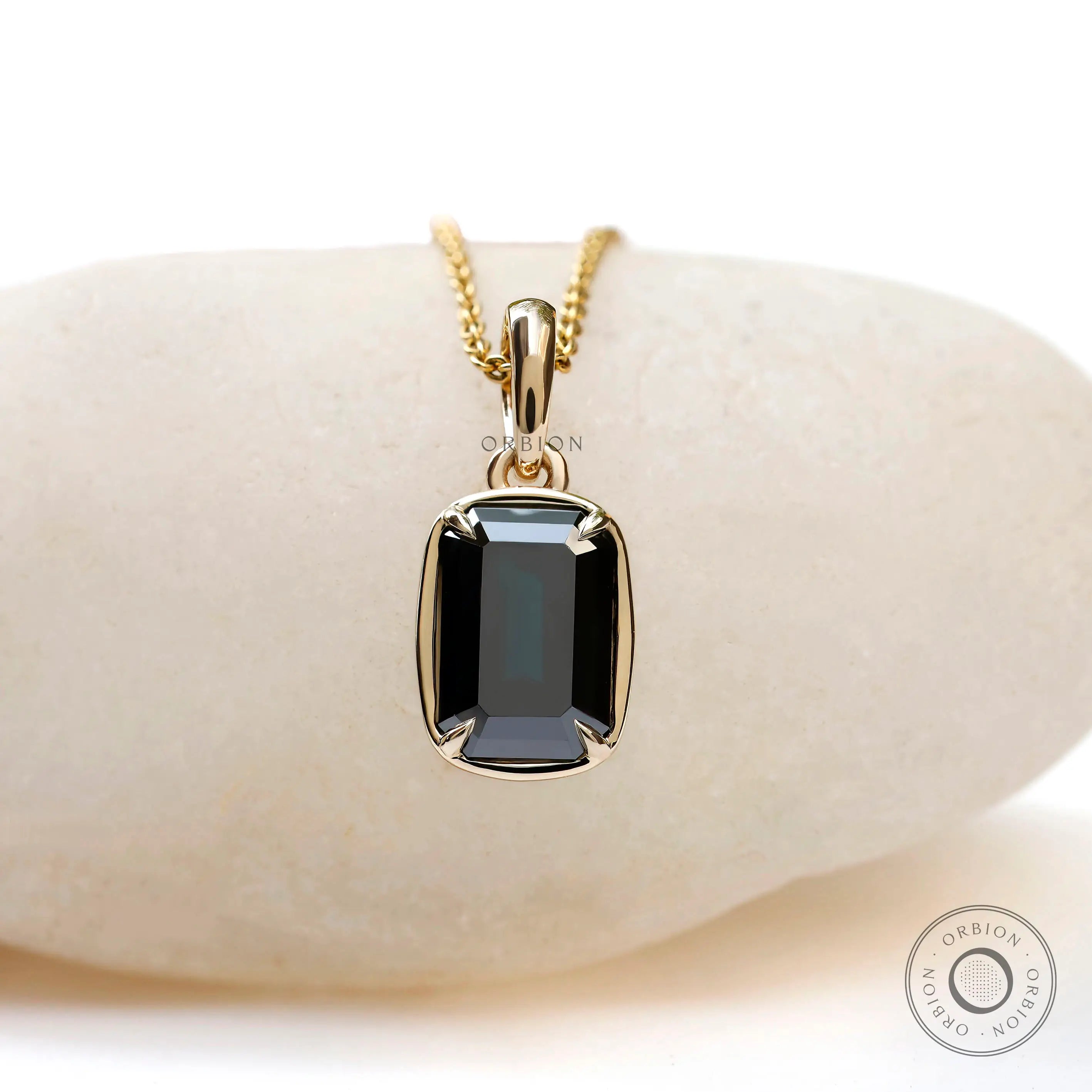 Emerald Cut Dark Green Black Moissanite Statement Pendant In 10k Yellow Gold