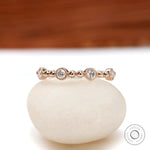Vintage inspired beaded ball half eternity wedding band 14k rose gold with round lab diamonds 