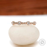 Vintage inspired beaded ball half eternity wedding band 14k rose gold with round lab diamonds 
