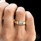 mens signet ring with east west bezel set center lab diamond