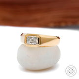 Side view of east west bezel set radiant lab diamond mens yellow gold ring