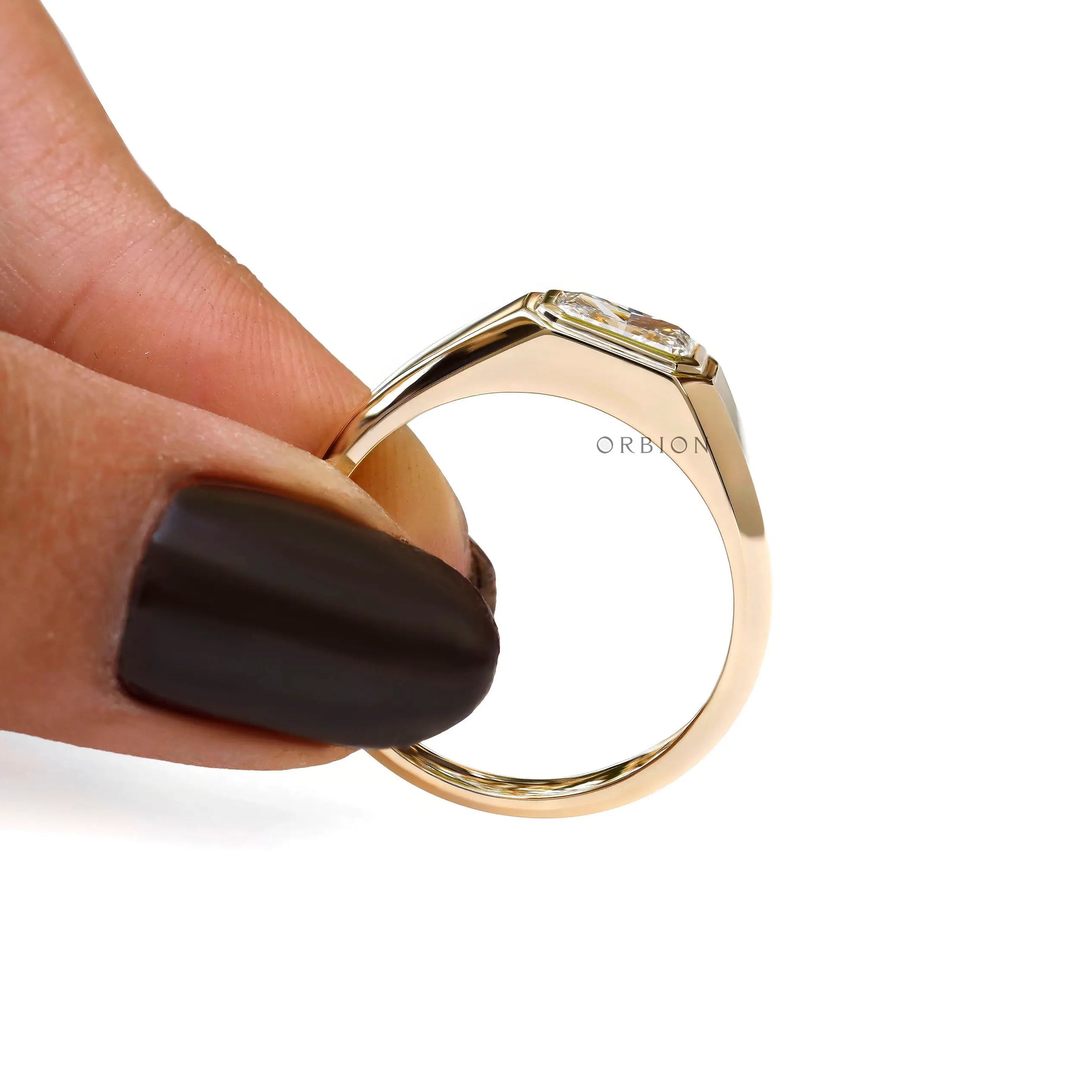 Mens luxury gold signet ring with radiant cut stone