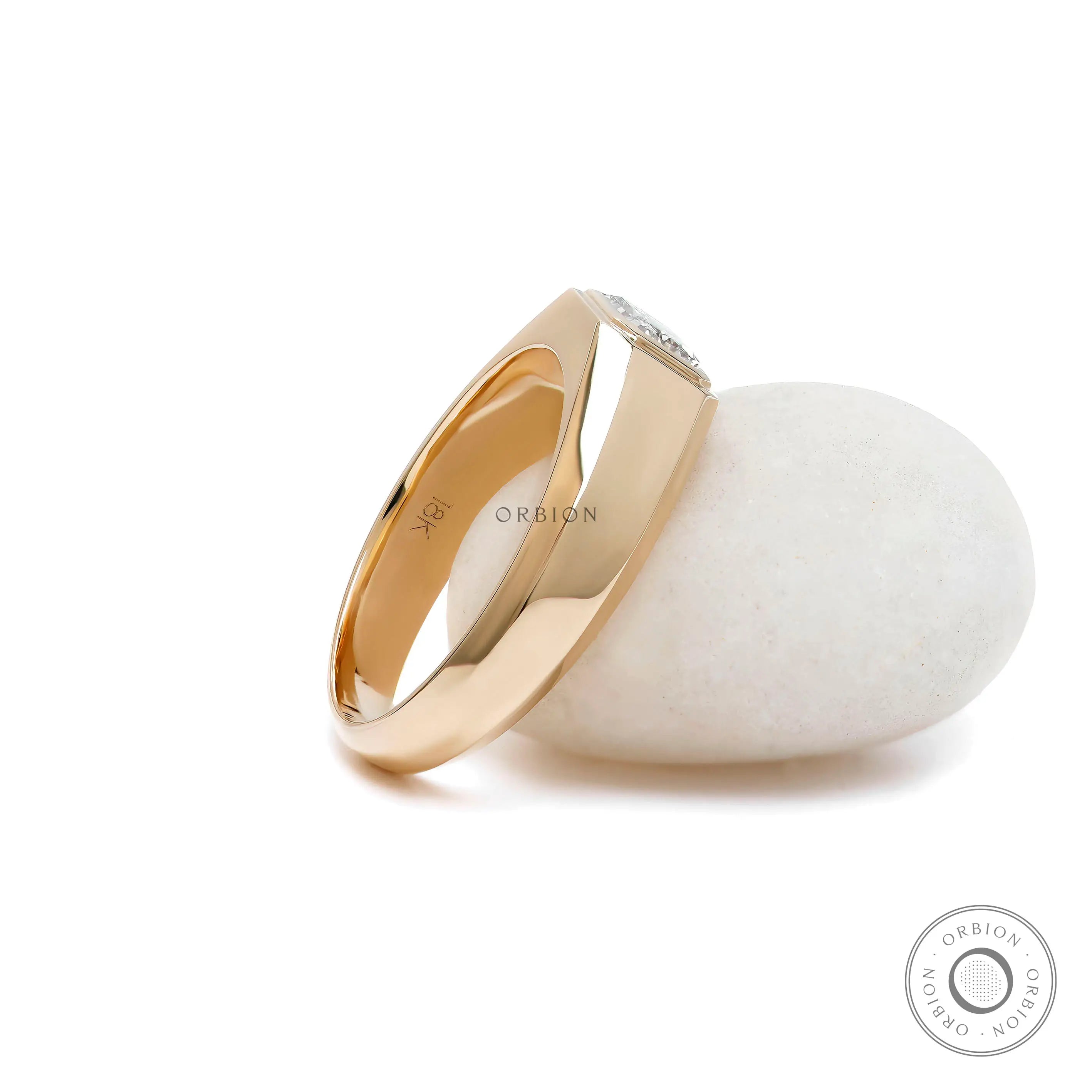 Mens modern signet ring with tapered yellow gold band