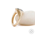 Elongated cushion old mine cut ring glossy gold band  