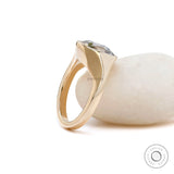 Elongated cushion old mine cut ring glossy gold band  