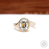 Old mine cut elongated cushion bezel engagement ring in 14k yellow gold  