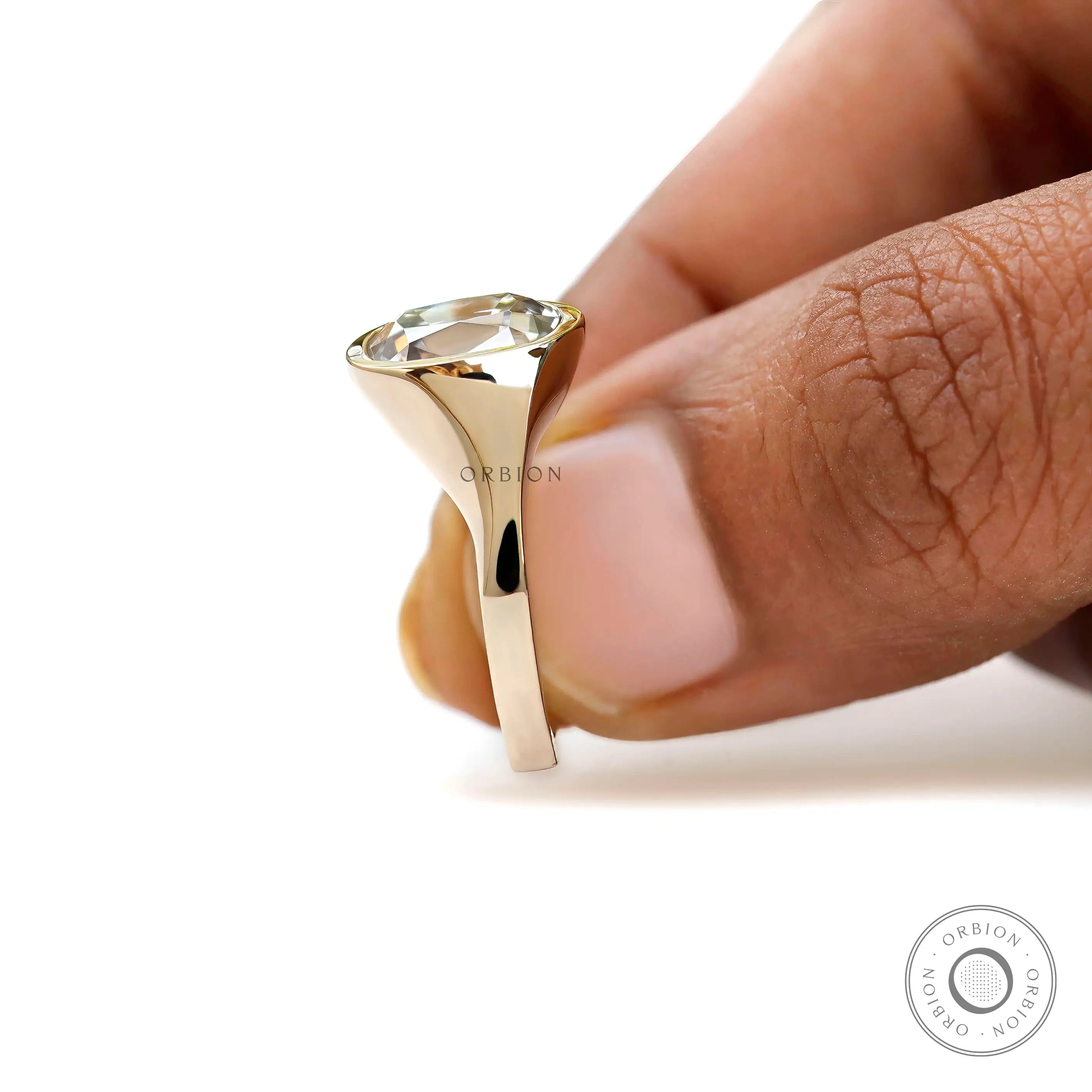 Off white color elongated cushion lab diamond ring  