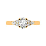 Oval cut trellis cluster engagement ring in 14k yellow gold