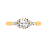 Oval cut trellis cluster engagement ring in 14k yellow gold