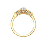 Trellis setting oval moissanite engagement ring side view