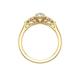 Trellis setting oval moissanite engagement ring side view