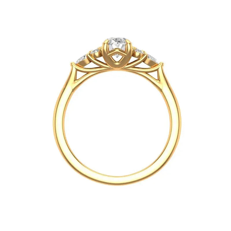 Trellis setting oval moissanite engagement ring side view