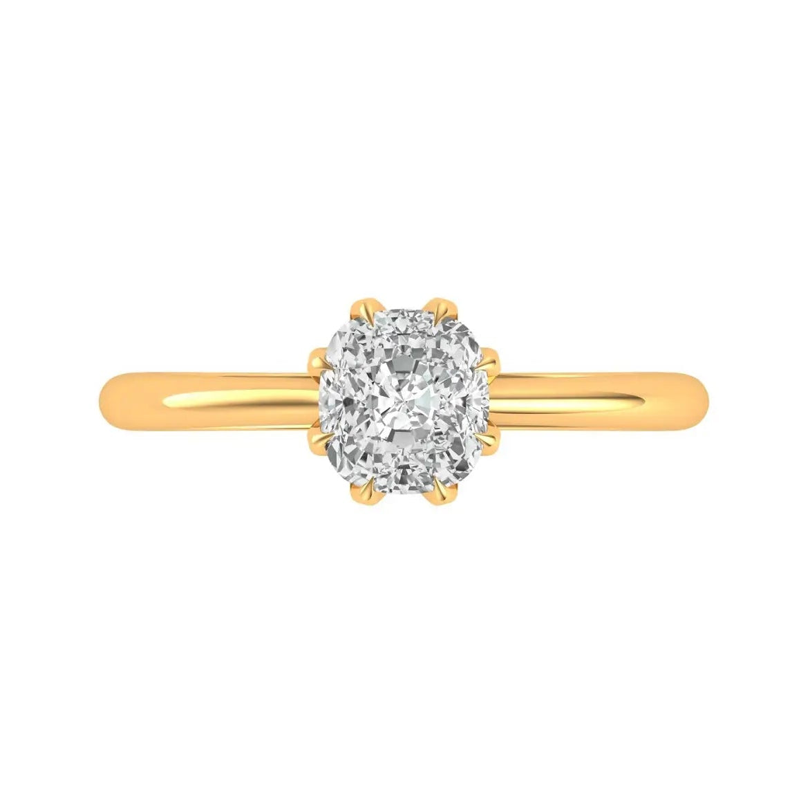 Old mine cut elongated cushion solitaire engagement ring 10k yellow gold