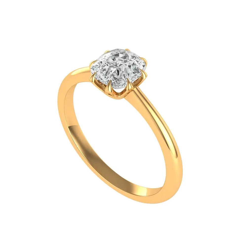 Vintage cushion cut lab diamond ring yellow gold
