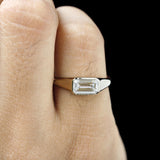 Mens bezel signet ring with emerald cut lab grown diamond 14k yellow gold