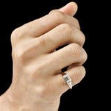 1.50 ct bezel set emerald cut lab diamond or moissanite ring yellow gold for him