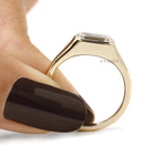 East west emerald cut moissanite signet ring 14k yellow gold for men